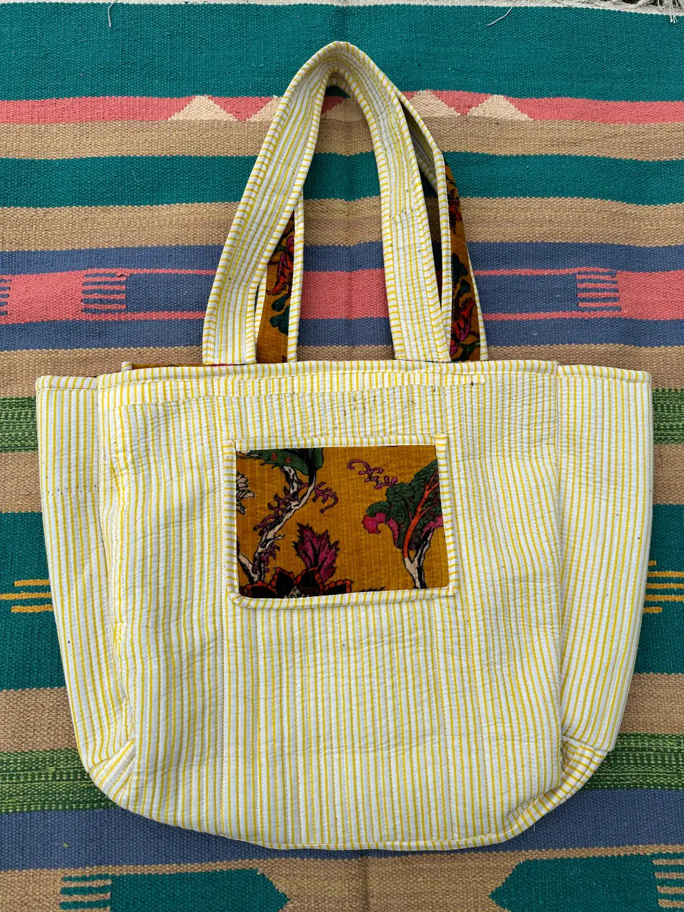 reversible Velvet & Cotton Tote Bag in ochre