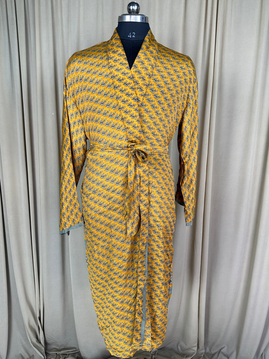 Silky Soft Men’s Kimono Robe | Masculine Elegant Classic Sustainable Vintage House Robe gift, Timeless Comfy Lounge Beach Wear Yellow Floral