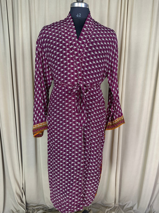 Silky Soft Men’s Kimono Robe | Masculine Elegant Classic Sustainable Vintage House Robe gift, Timeless Comfy Lounge Beach Wear Purple Floral