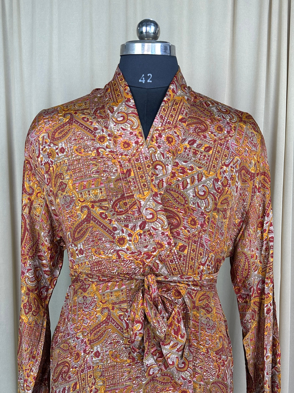 Men's Silky Kimono Robe in red paisley
