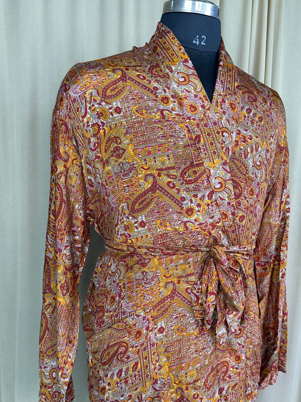 Men's Silky Kimono Robe in red paisley