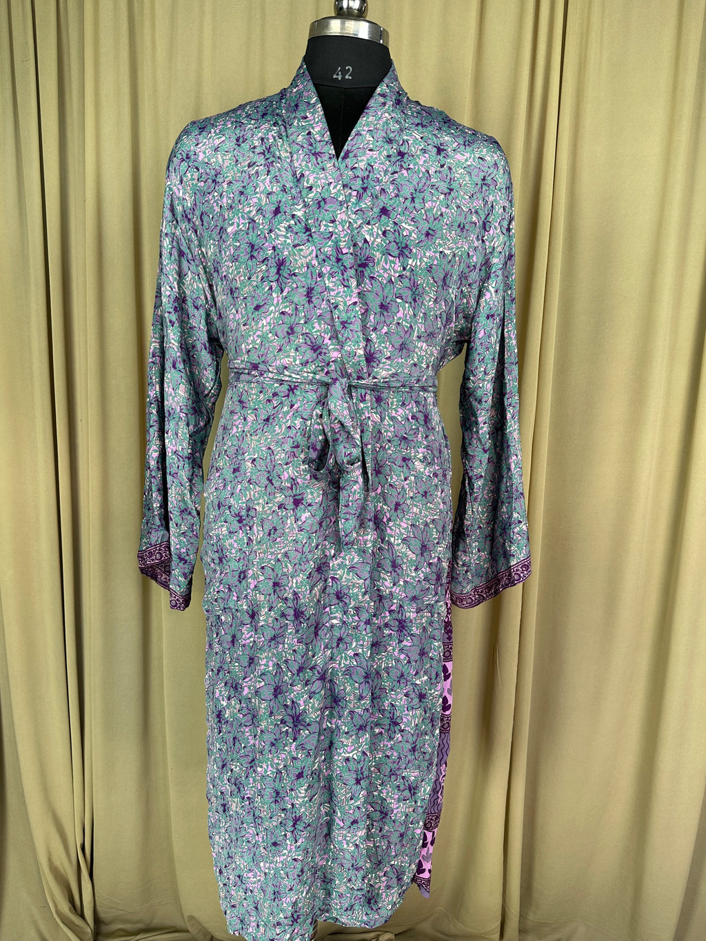 Men's Silky Kimono Robe in white floral