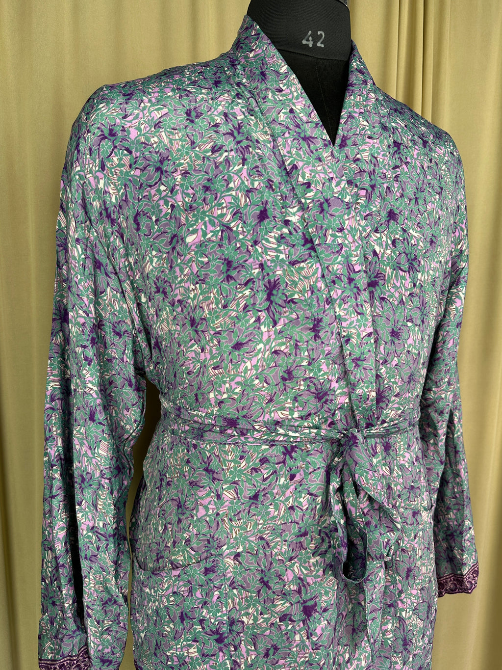 Men's Silky Kimono Robe in white floral