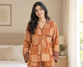 Recycled Silk Sari Pajama Set, Handmade Silk Blend Sleepwear with Pockets, Button Down Top, Drawstring Pants, Boho Gift for Her