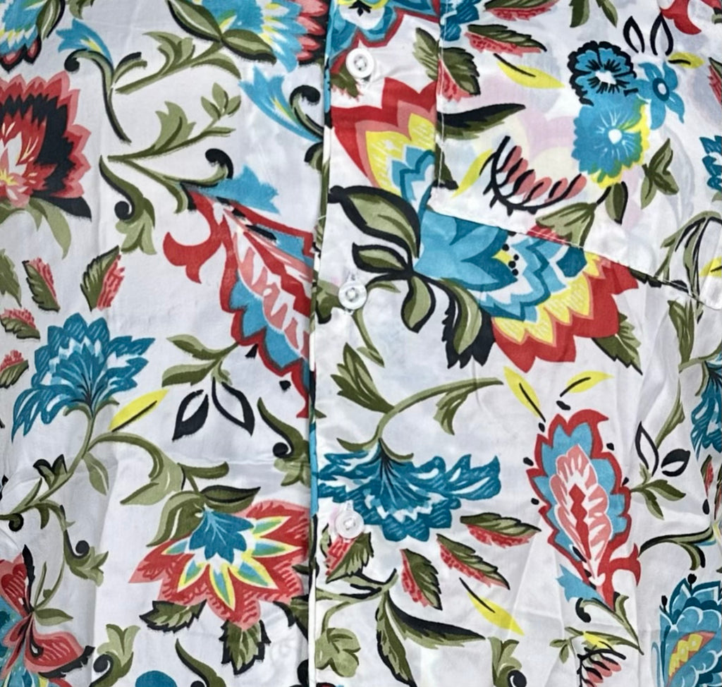 Silk Blend Pajama Set in white floral