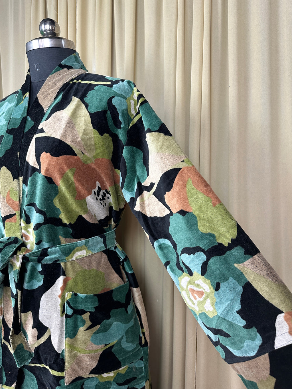Luxury Velvet Kimono Unisex House Robe | Boho Jacket Autumn Winter Christmas Gift Elegant Reversible Silk Lined | Quirky Gown Black Floral
