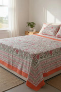 block-printed Cotton Bedsheet & Pillow Cover Set in floral