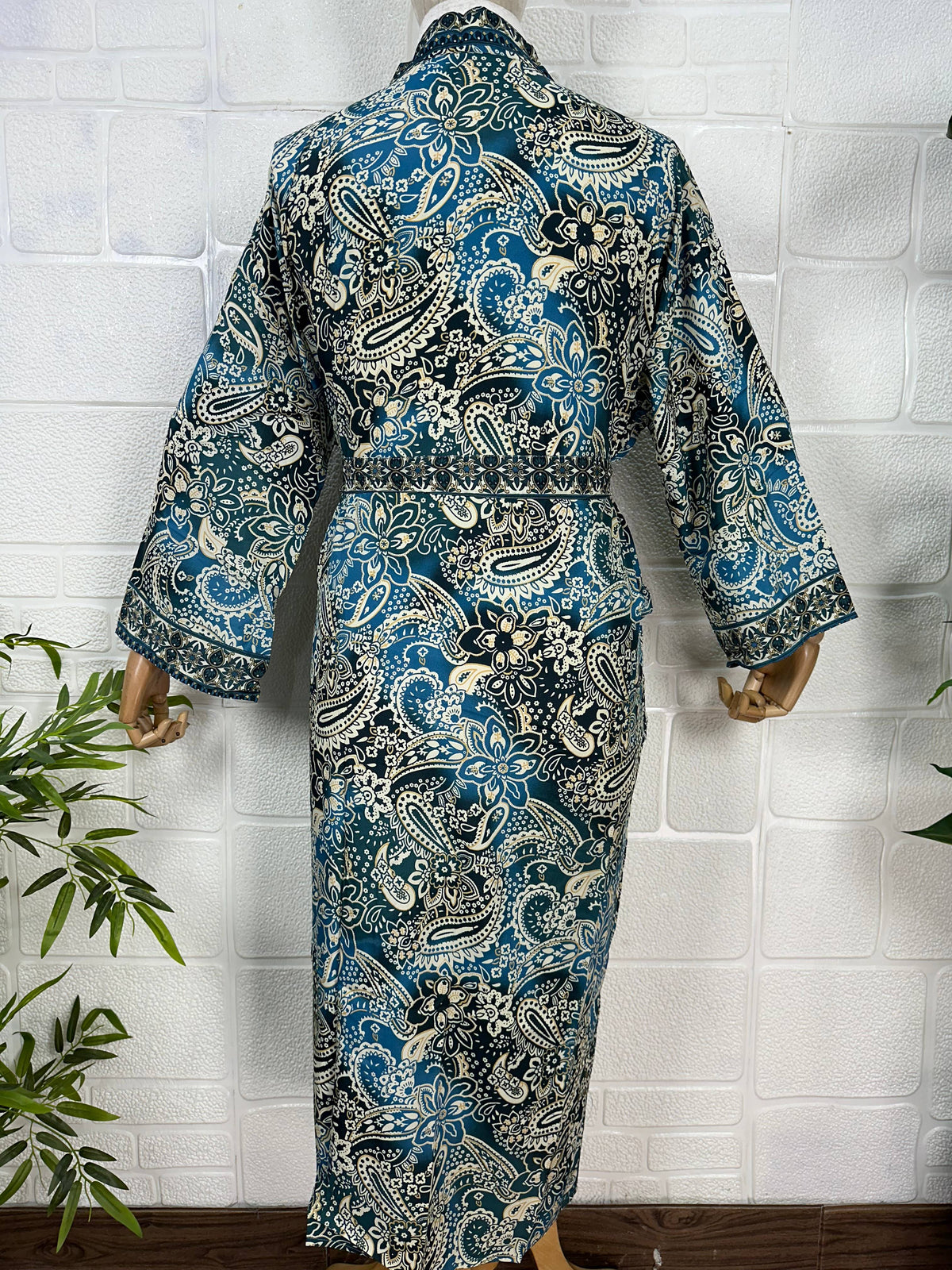 Silk Blend Kimono Robe: Floral Print Long Dressing Gown