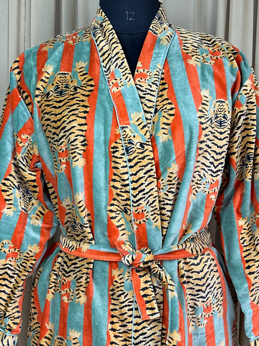 Luxury Velvet Kimono Unisex House Robe | Boho Jacket Autumn Winter Christmas Gift Elegant Reversible Silk Lined | Quirky Gown Animal print