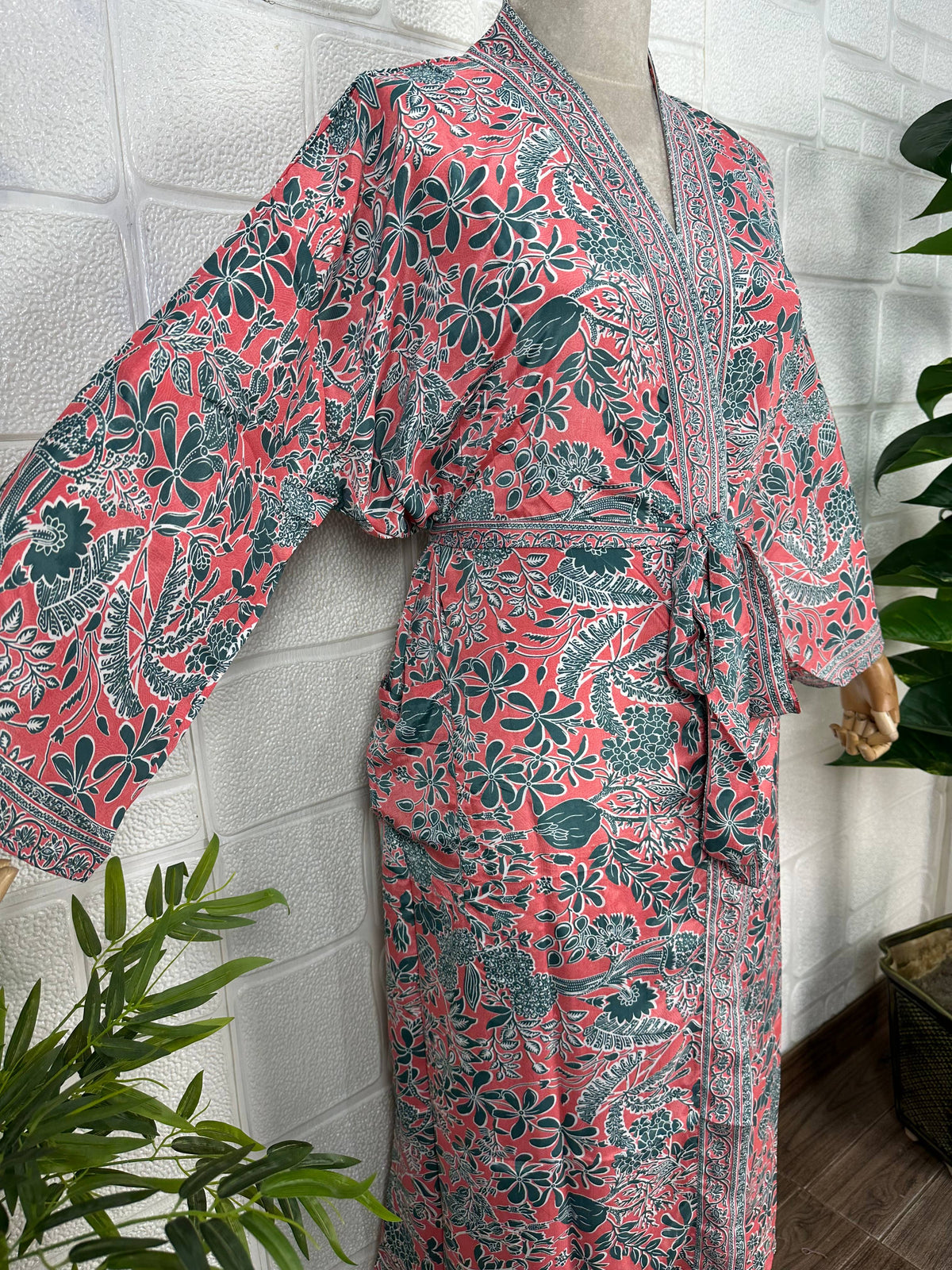 Silk Blend Kimono Robe: Floral Dressing Gown, Plus Size Sleepwear