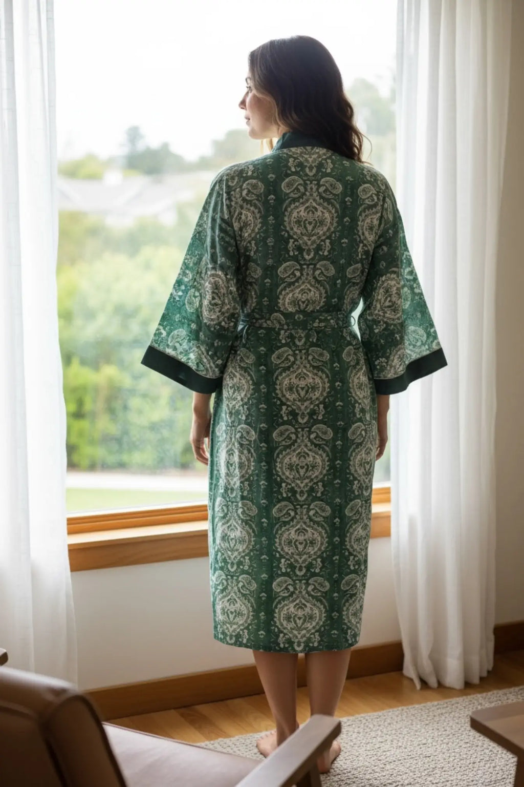Women's block-printed Cotton Kimono Robe