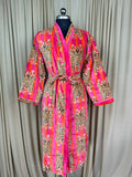 Unisex reversible Velvet & Cotton Kimono Robe in animal print