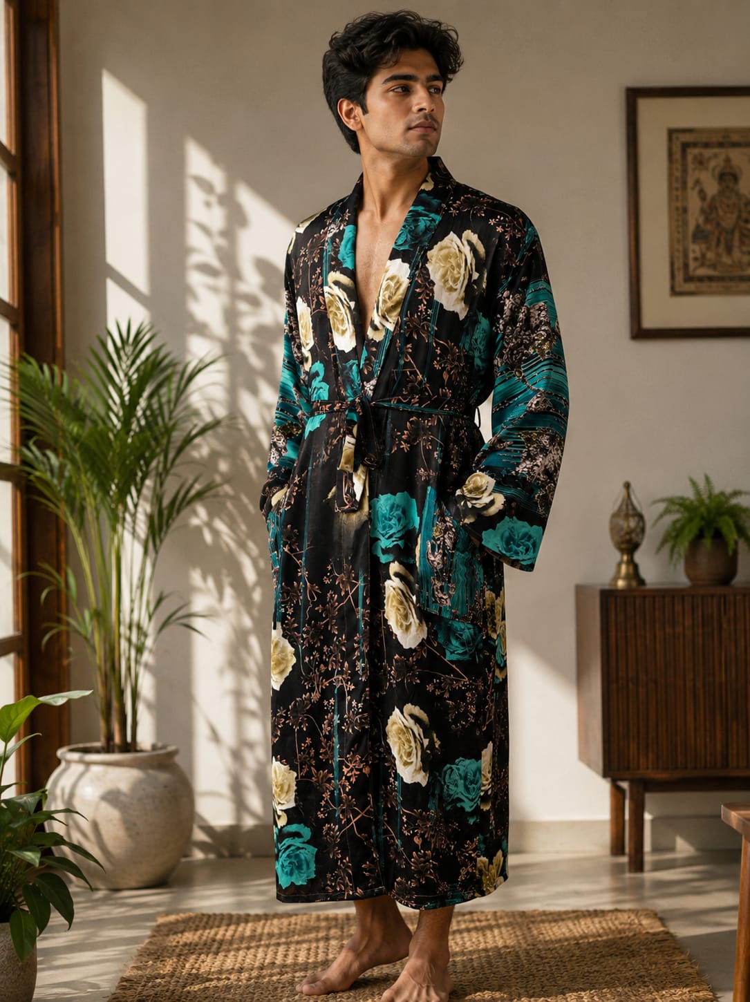 Silky Soft Mens Kimono Robe | Masculine Elegant Classic Sustainable Vintage House Robe gift, Timeless Comfy Lounge Beach Cover Up, Nightwear