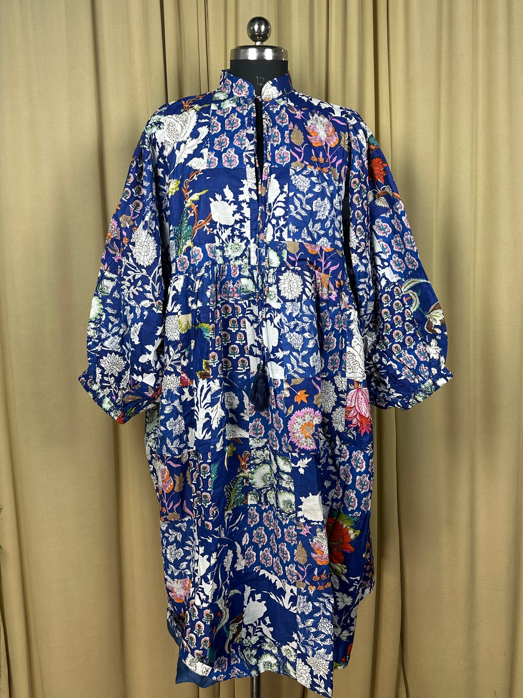 Women's Cotton Patchwork Dress in blue