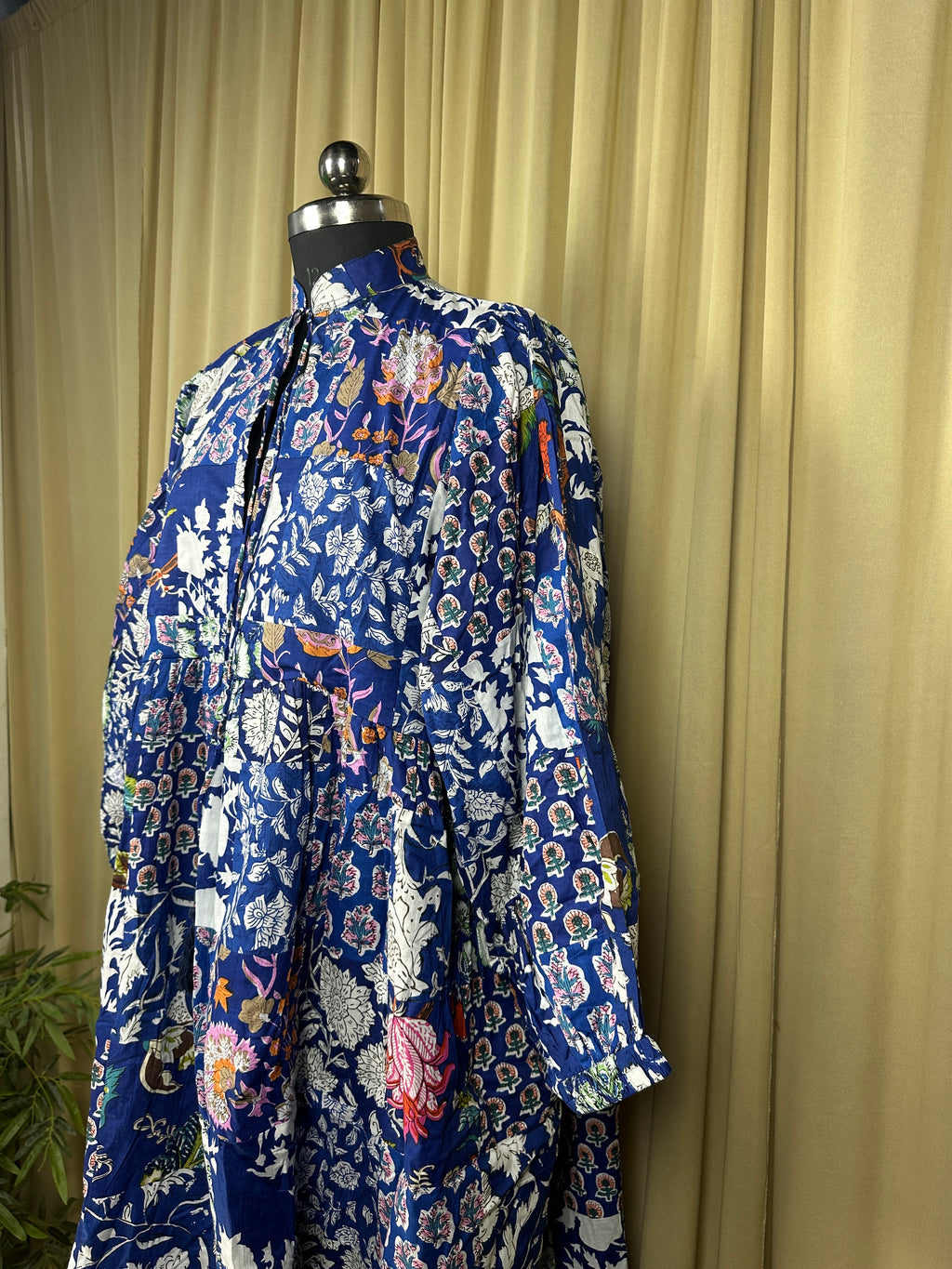 Women's Cotton Patchwork Dress in blue