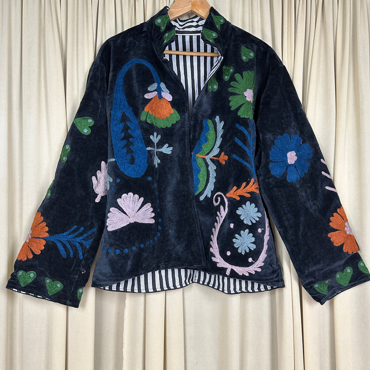 Women's Suzani embroidered Velvet Jacket in black floral