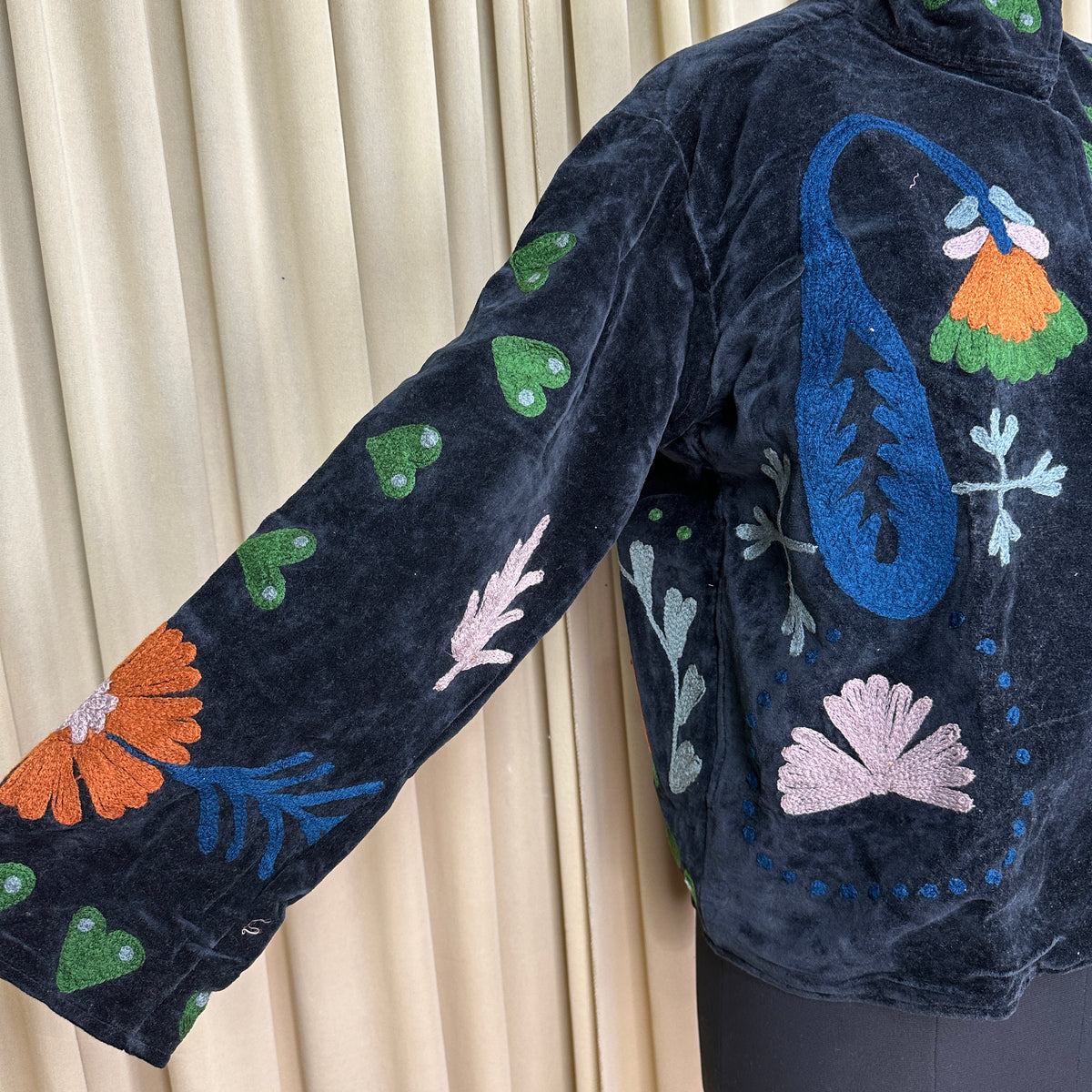 Women's Suzani embroidered Velvet Jacket in black floral