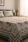 block-printed Cotton Bedsheet & Pillow Cover Set in floral