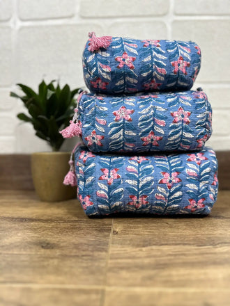 Block Print Toiletry & Makeup Bag | Quilted Wash Bag