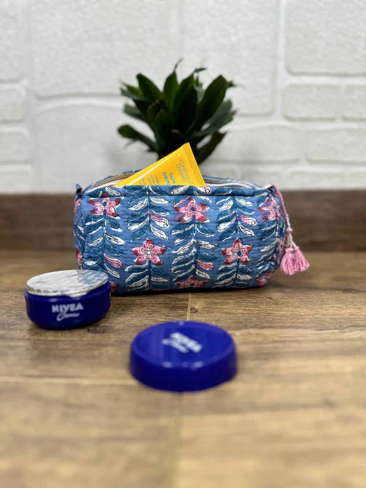 Block Print Toiletry & Makeup Bag | Quilted Wash Bag
