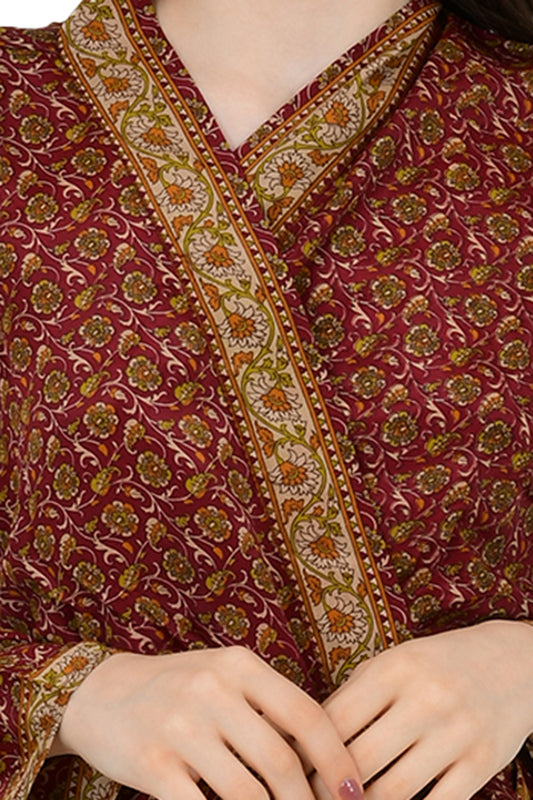 Silk Blend Kimono Robe: Floral Sari Fabric, Plus Size Loungewear