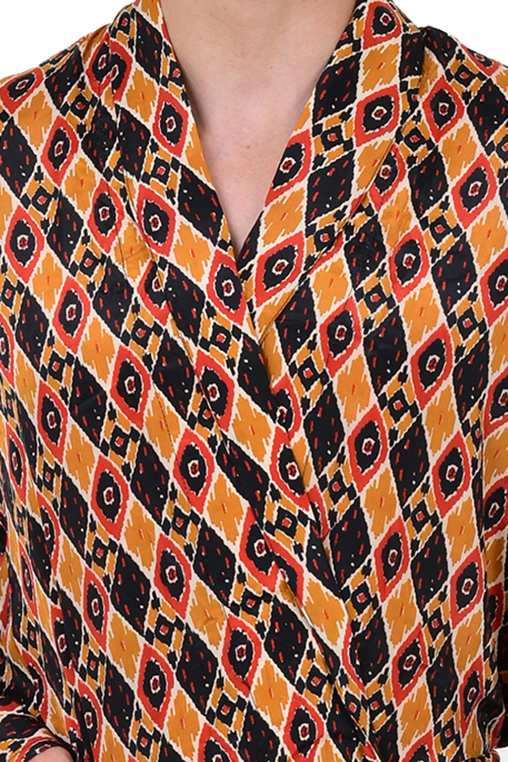 Men's Silk Kimono Robe in yellow black ikat