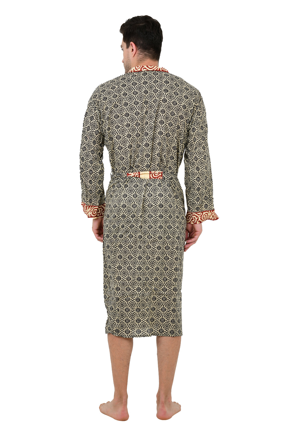 Pure Cotton Handblock Men Kimono | Indian Printed Man House Robe, Boho Beach Coverup Dressing Gown, Lightweight Loungewear, Gift For Him Dad