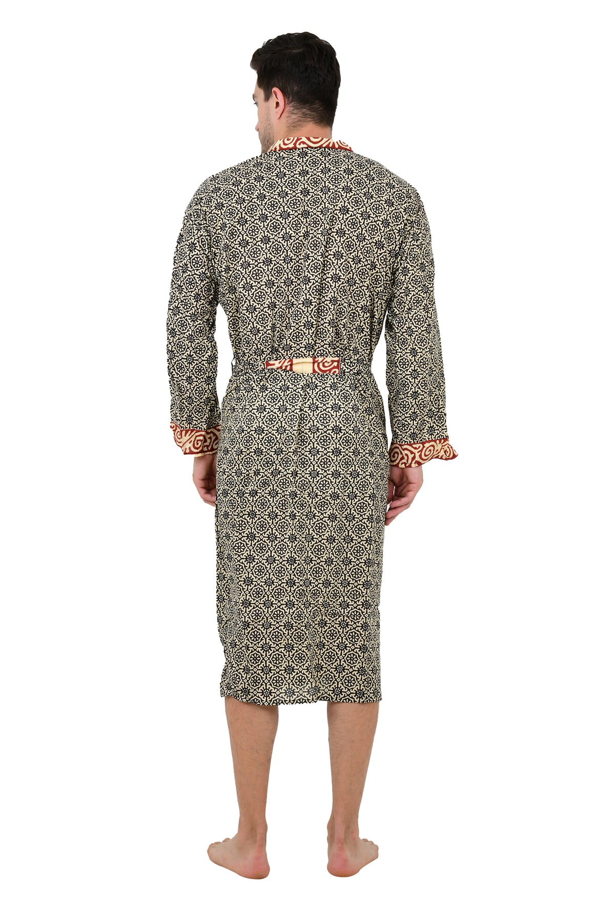 Pure Cotton Handblock Men Kimono | Indian Printed Man House Robe, Boho Beach Coverup Dressing Gown, Lightweight Loungewear, Gift For Him Dad