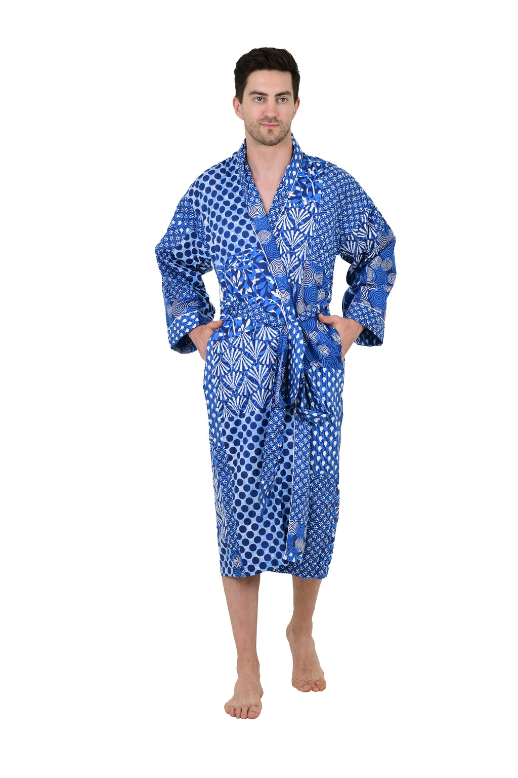Men's Cotton Long Kimono Robe with pockets