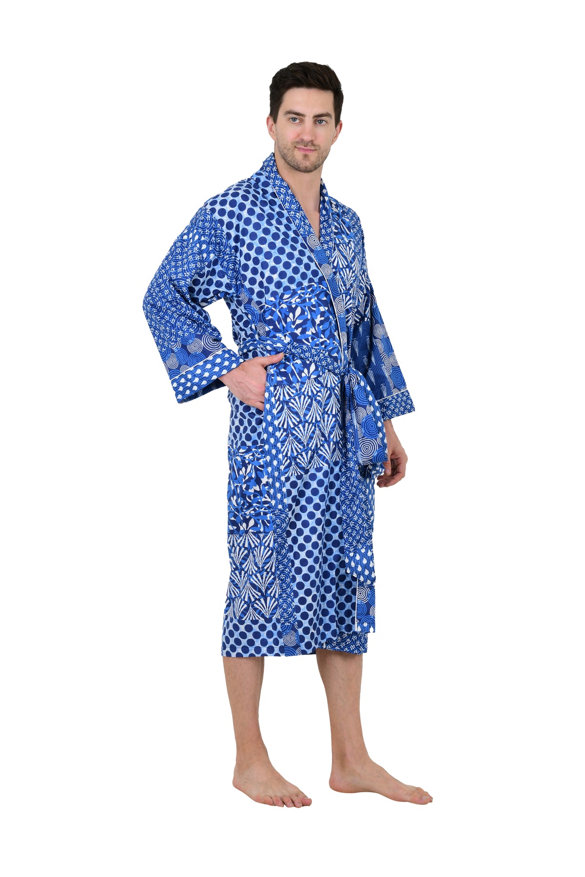 Men's Cotton Long Kimono Robe with pockets
