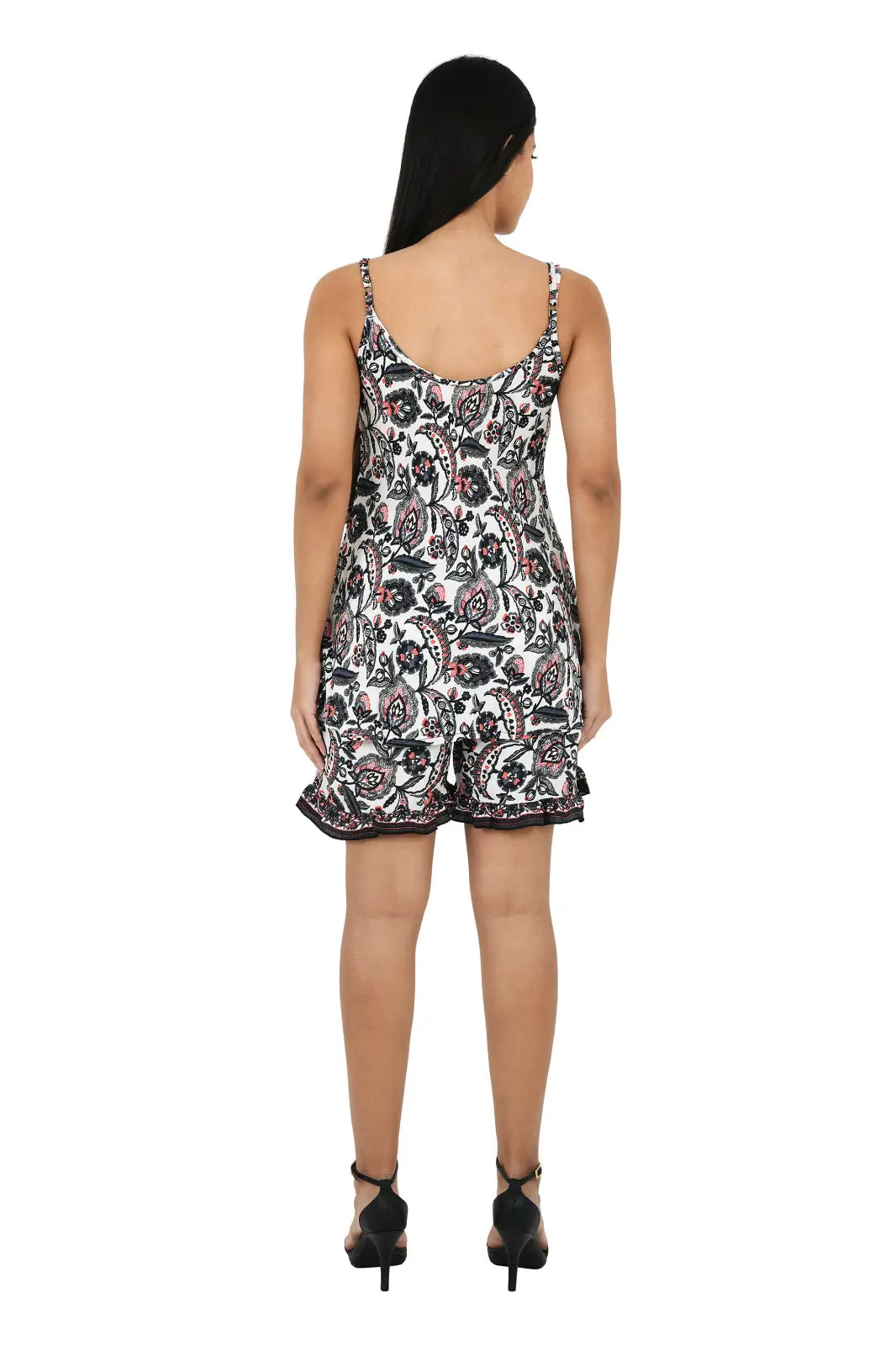 Silk Sari Women Kimono Cami Set | One Size White  Black Floral Print