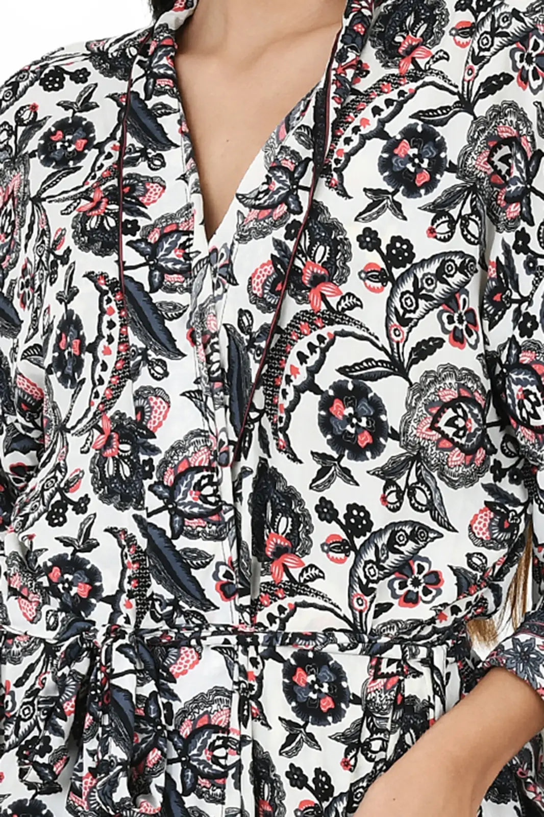Silk Sari Women Kimono Cami Set | One Size White  Black Floral Print