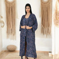 Women's Silk Kimono & Cami Set in blue pink floral