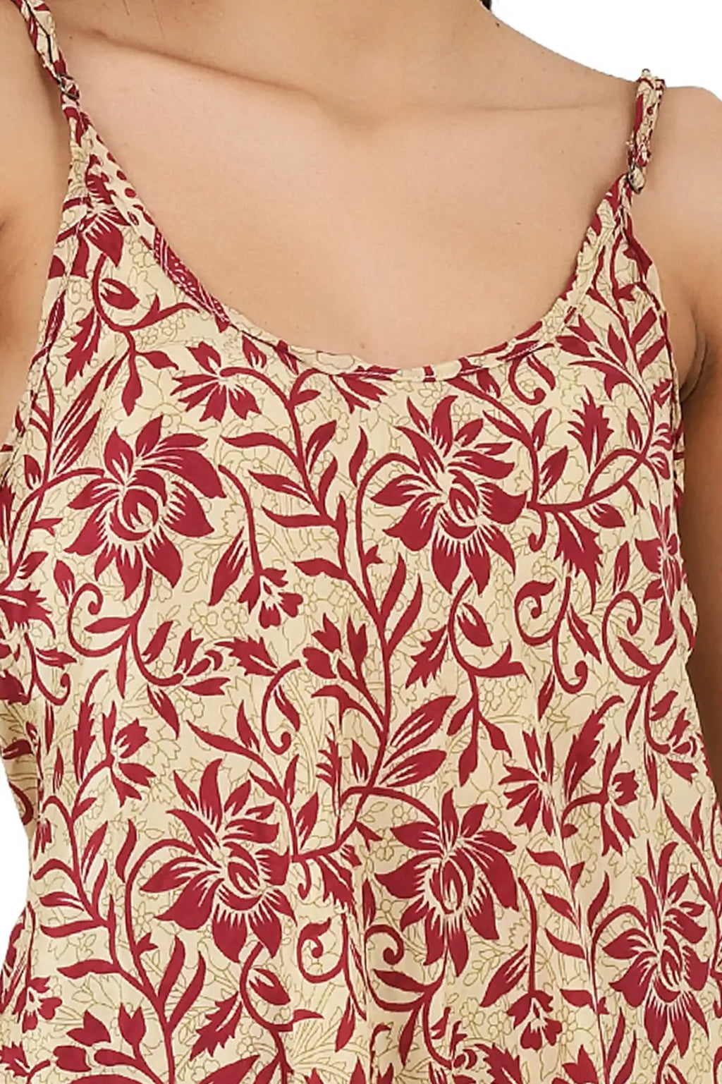 Women's Silk Kimono & Cami Set in beige red floral