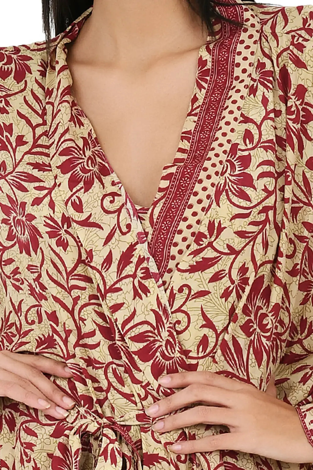 Women's Silk Kimono & Cami Set in beige red floral