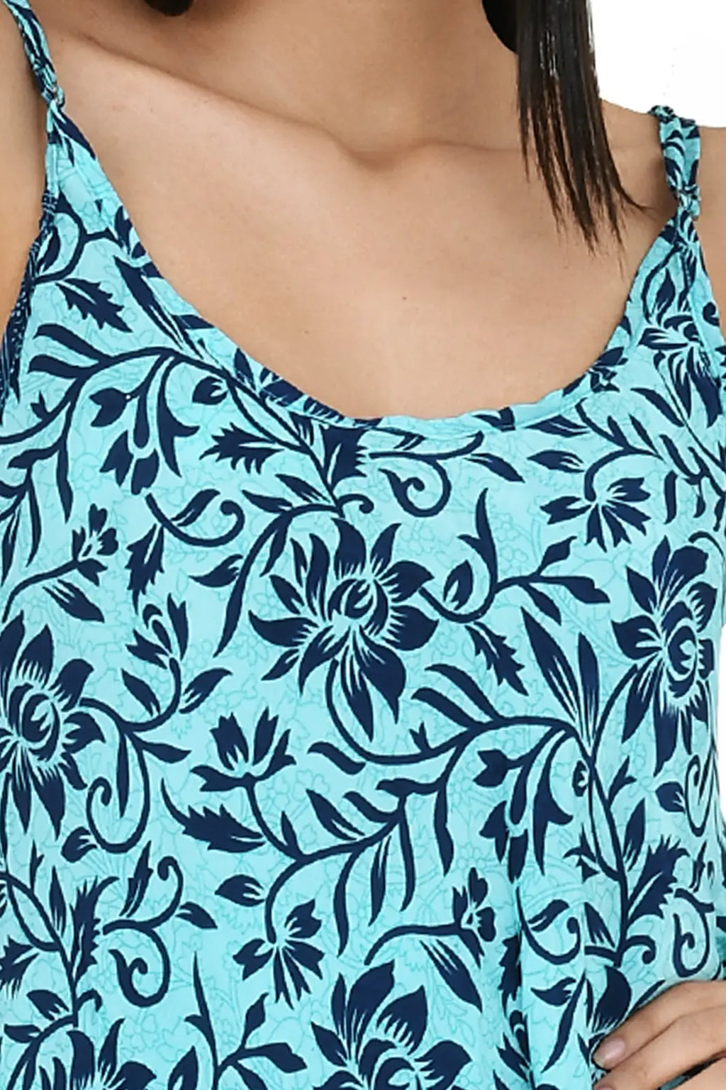 Silk Sari Women Kimono Cami Set | One Size Blue Floral Flowy Gown