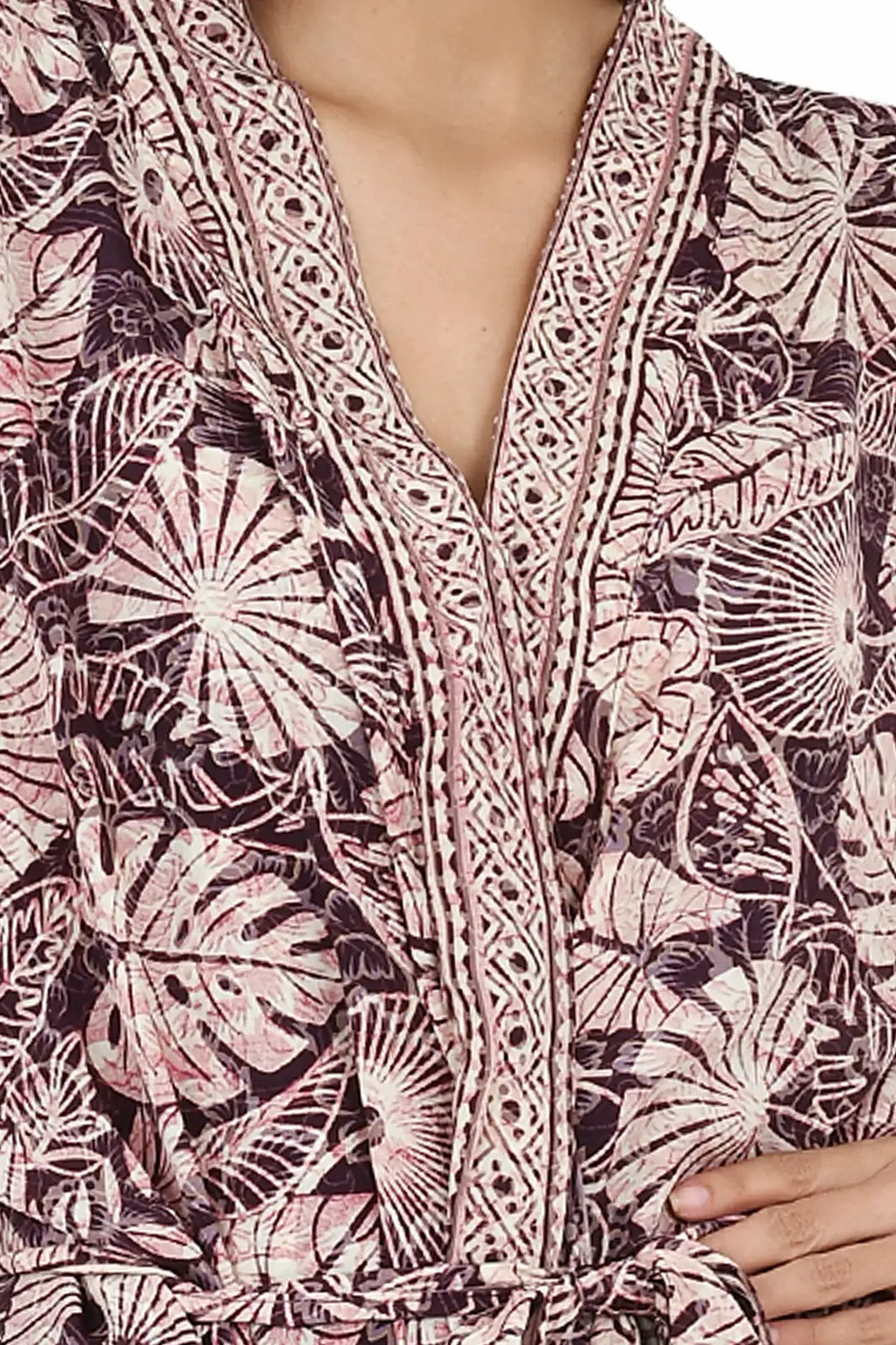 Women's Silk Kimono & Cami Set in purple ivory floral