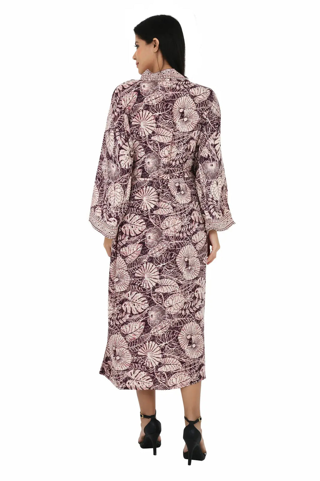 Women's Silk Kimono & Cami Set in purple ivory floral