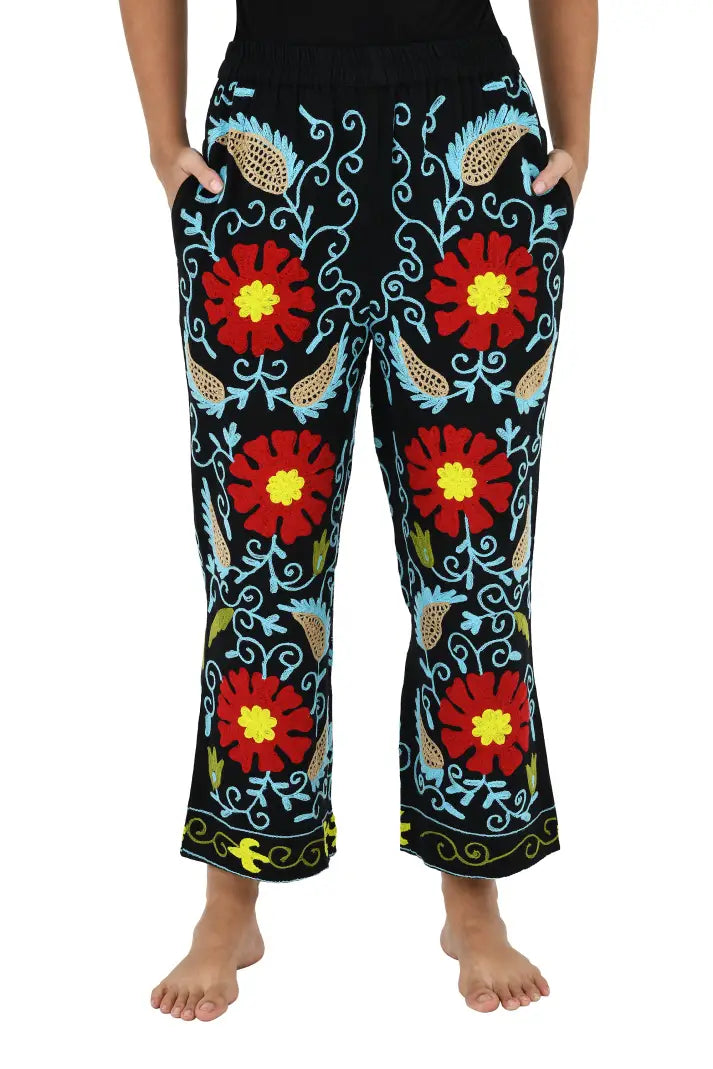 Women's Suzani embroidered Harem Pants in floral with pockets