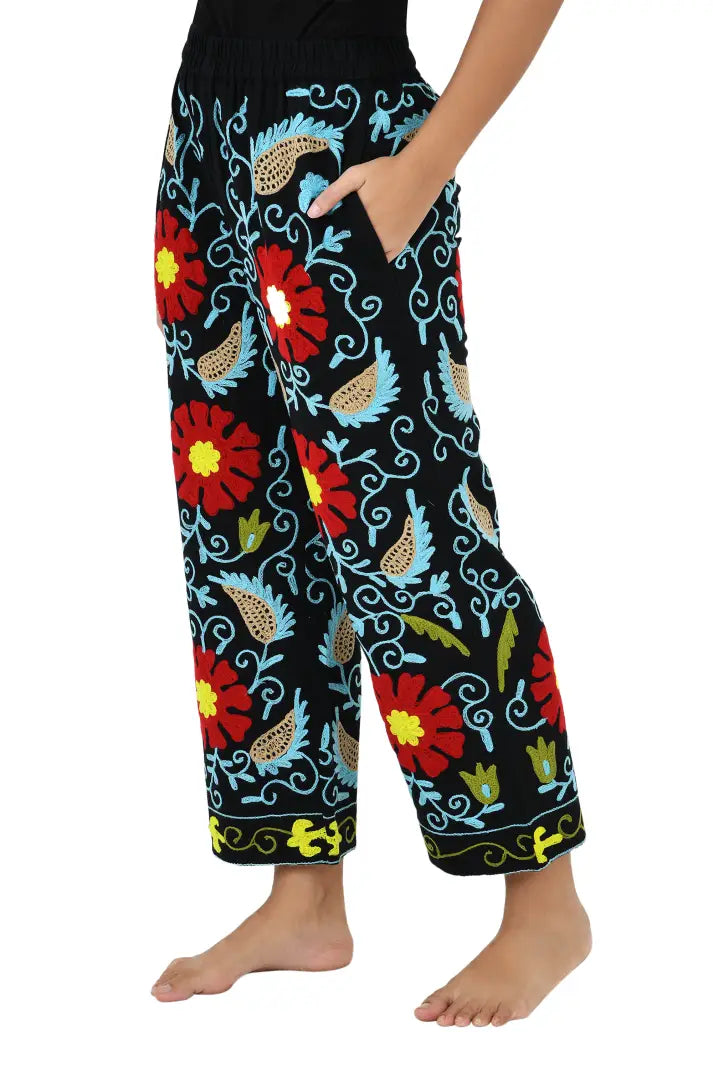 Women's Suzani embroidered Harem Pants in floral with pockets