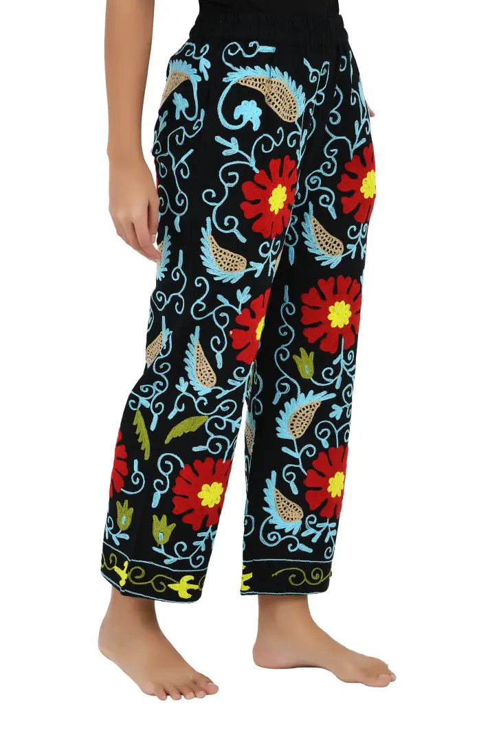 Women's Suzani embroidered Harem Pants in floral with pockets