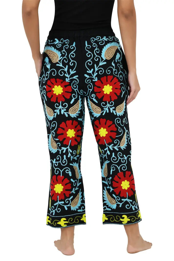 Women's Suzani embroidered Harem Pants in floral with pockets
