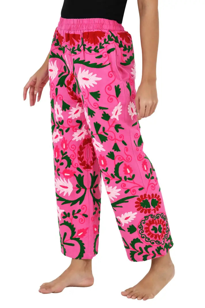 Women's Suzani embroidered Harem Pants in floral with pockets