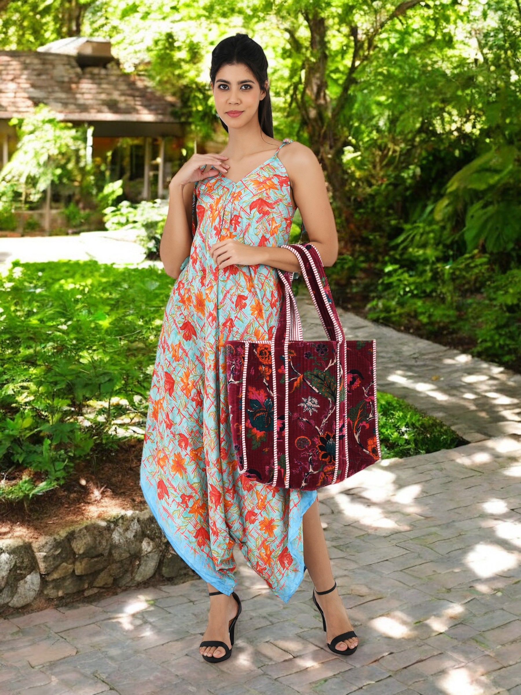 Boho Silk Jumpsuit for Women Flowy Halter Romper Lightweight