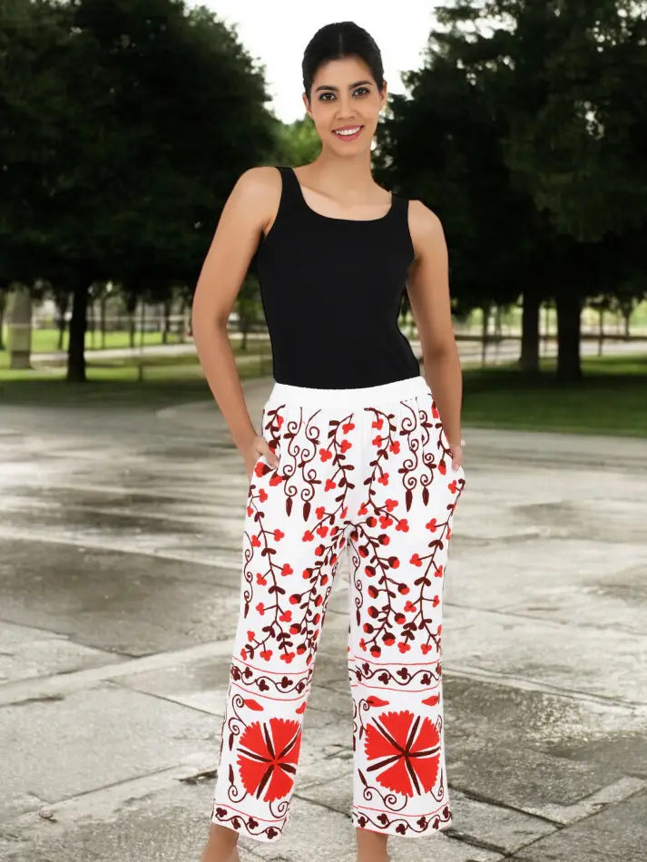 Women's Suzani embroidered Harem Pants in floral with pockets