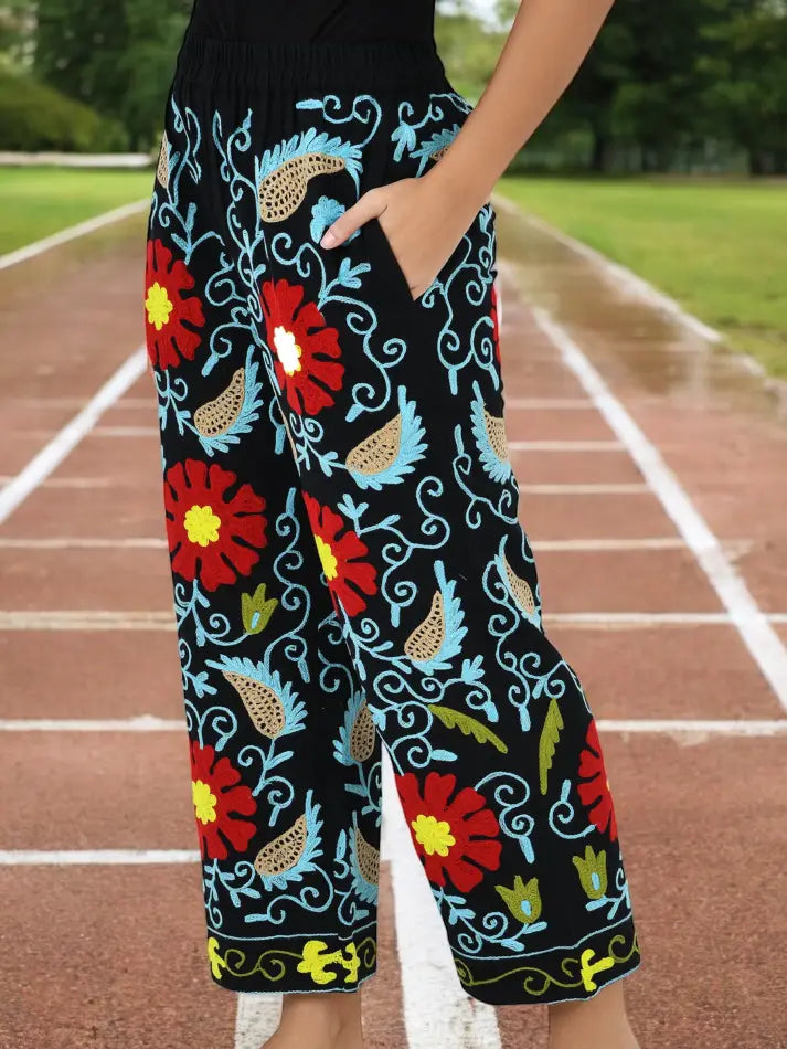 Women's Suzani embroidered Harem Pants in floral with pockets
