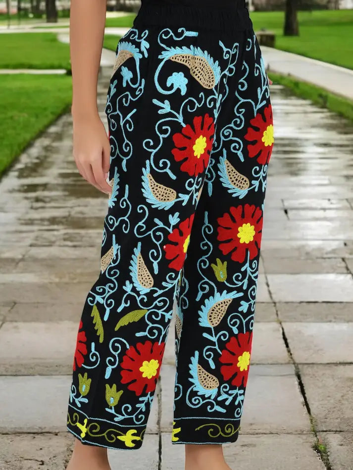 Women's Suzani embroidered Harem Pants in floral with pockets