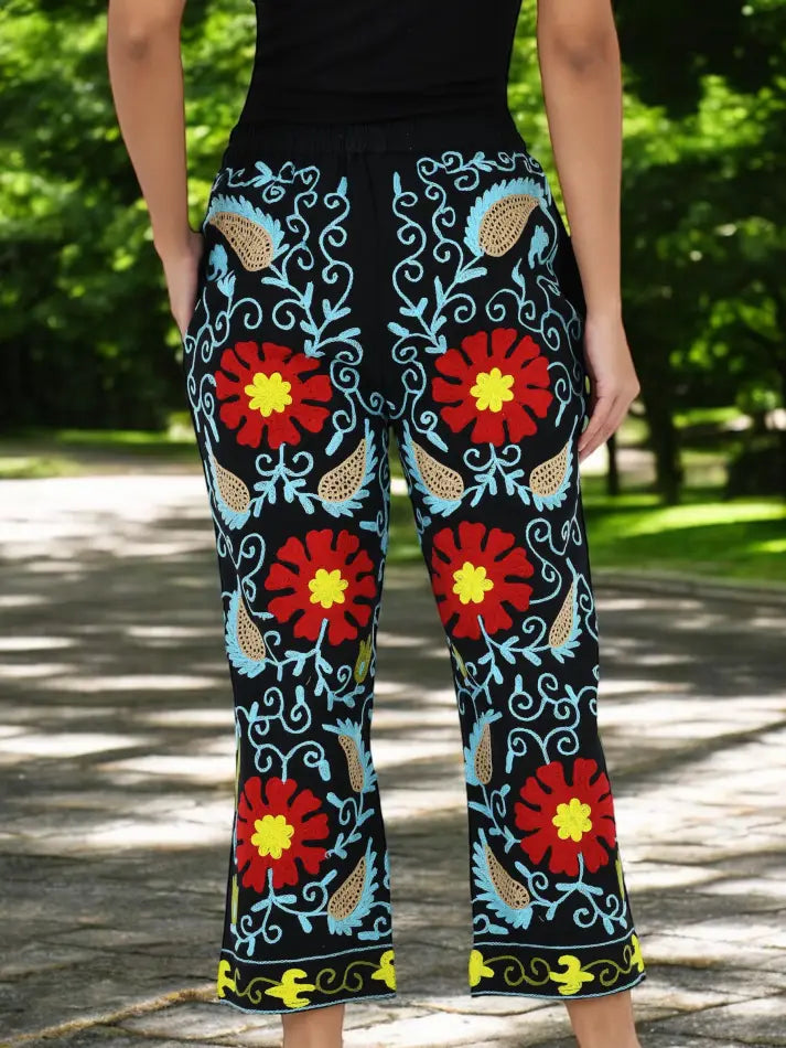 Women's Suzani embroidered Harem Pants in floral with pockets