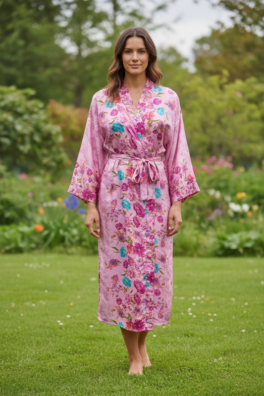 Recycle Silk Sari Women Kimono | Boho Chic Robe House, Beach Cover Up Vintage Bridesmaid Lounge Dressing Gown l Resort Wear Gypsy Nightwear