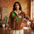 Women's Suzani embroidered Velvet Jacket in brown floral